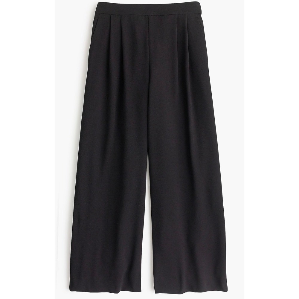 J.Crew 365 Crepe Wide-Leg Crop Pant Black High-Waisted Pleated Size 8
